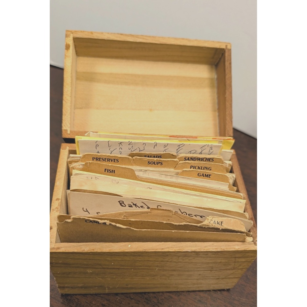 Vintage Wooden Recipe Box Handwritten Recipe Card Ephemera Family Recipes Divide